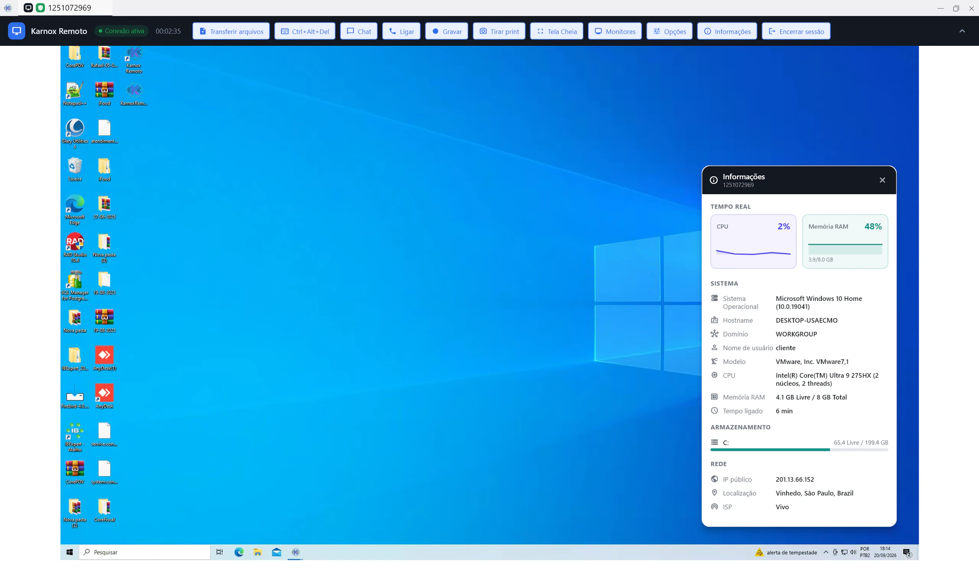 Informações e monitoramento do dispositivo remoto